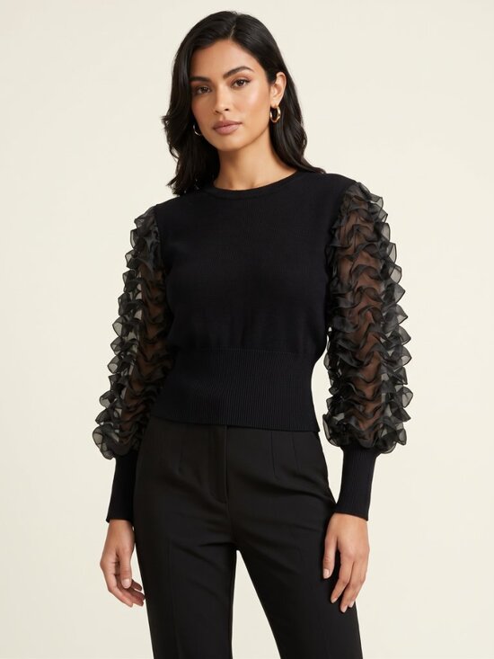 QED London Tops - QED London Black Ruffle Sleeve Sweater